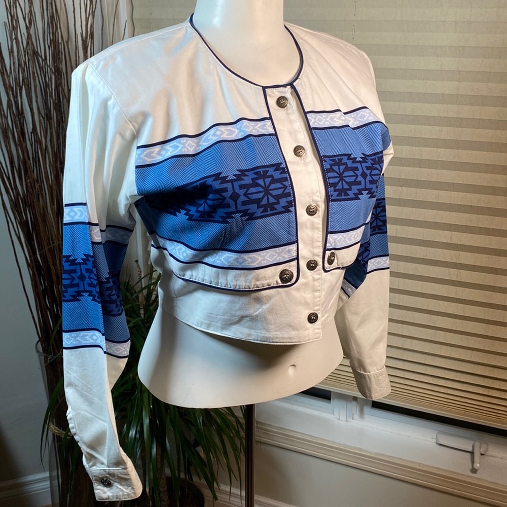 Panhandle’s Slim Women’s Vintage Blue and White Western Wear Size Medium